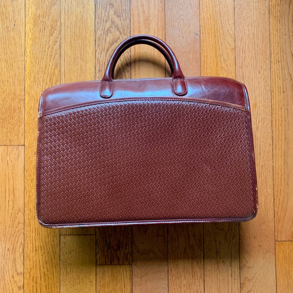 DeBon Woven Brown Leather Briefcase Shoulder Bag with Strap